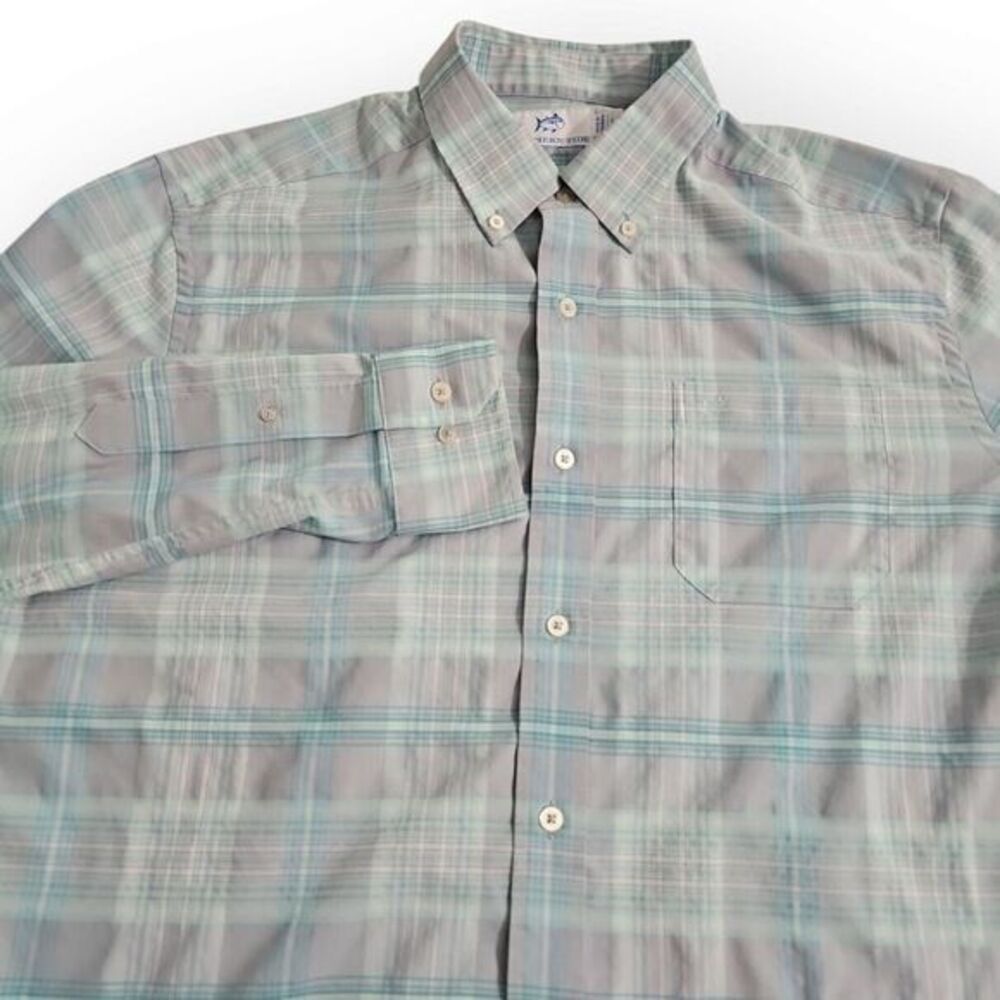 Southern Tide Baby Blue Plaid Long Sleeve Button Down Shirt‎ Mens Large